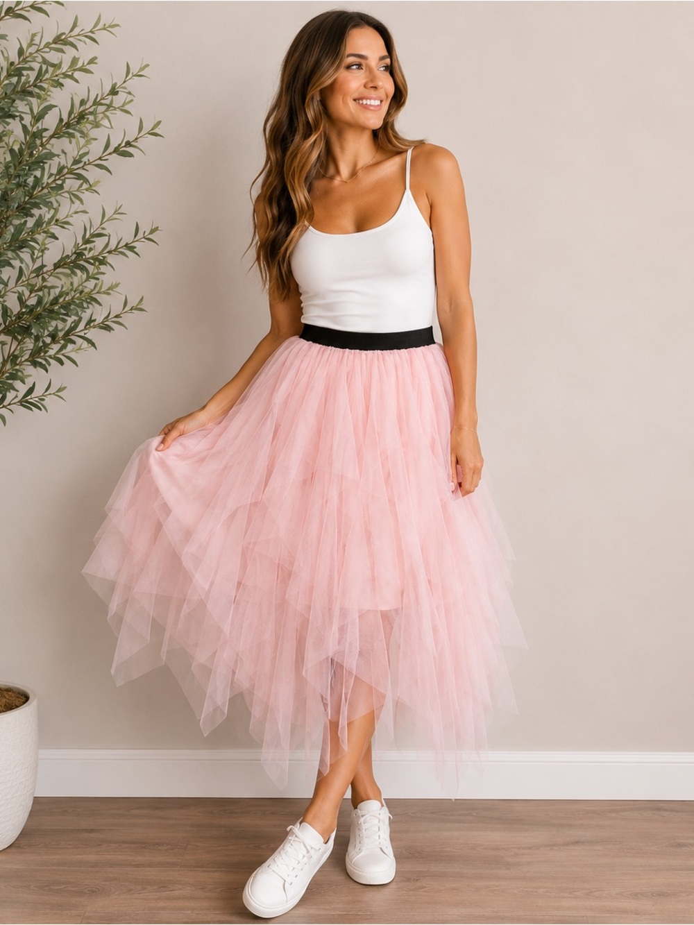 EVER -Pretty In Pink Romantic Tulle Handkerchief Fairy-core Midi Skirt #2135